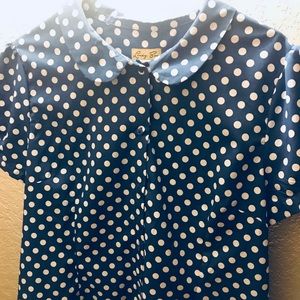 Lindy bop blue polka dot top